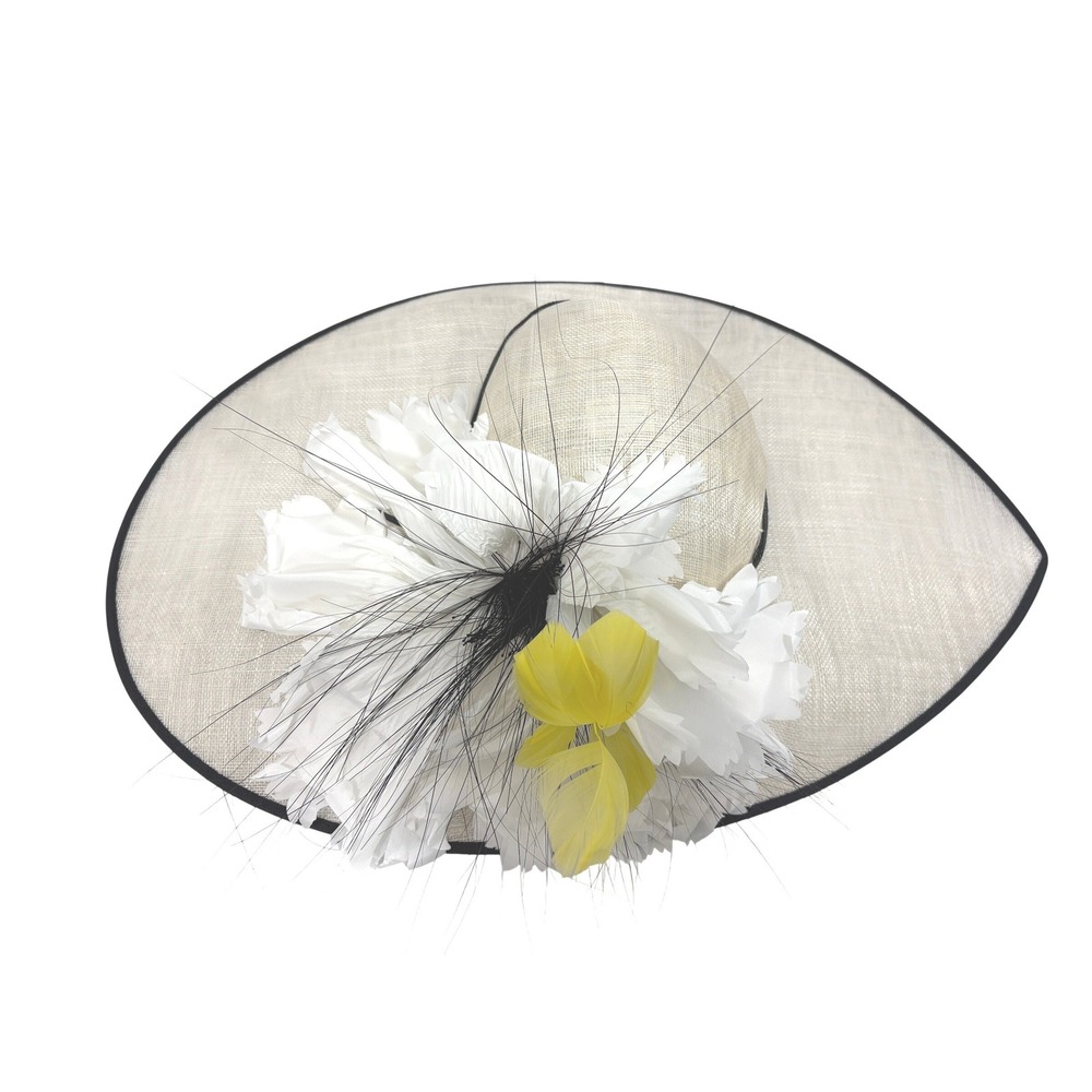 Nigel Rayment Fascinator Hat White Black Yellow Kentucky Derby Wedding - Picture 12 of 13